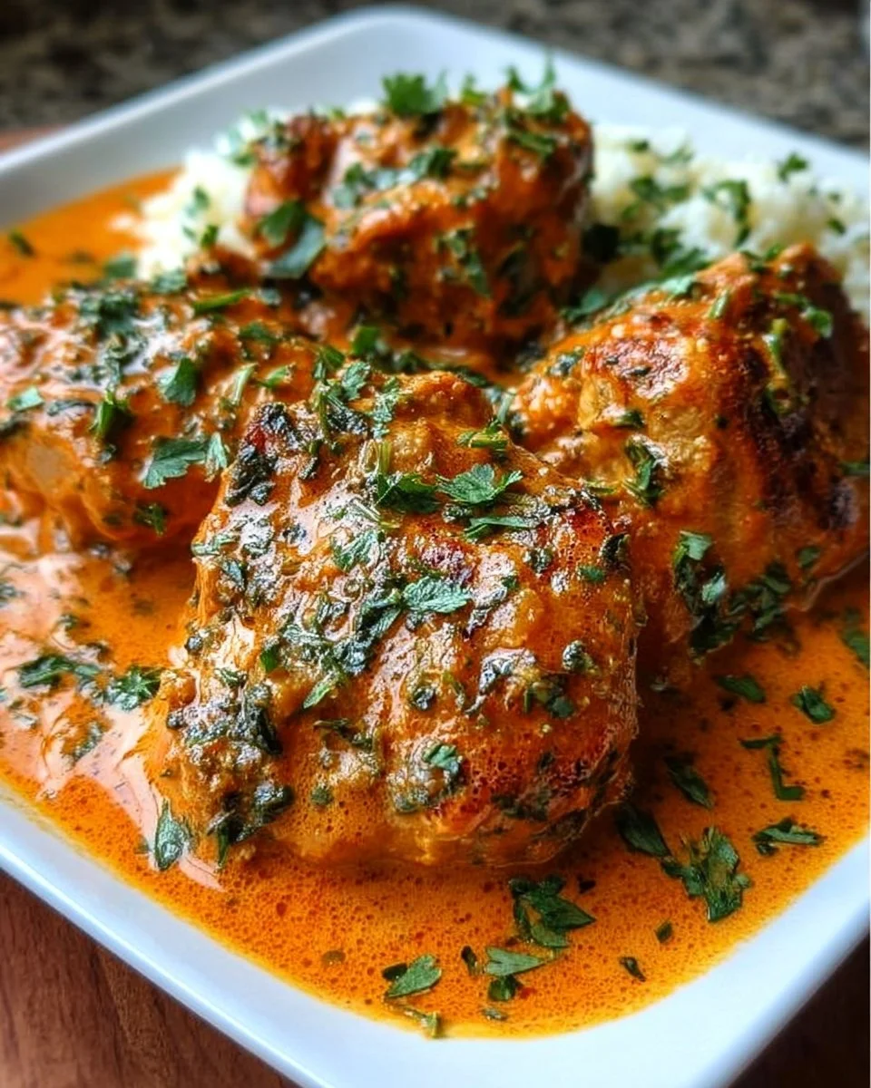 Delicious plate of 5-Ingredient Keto Butter Chicken garnished with herbs
