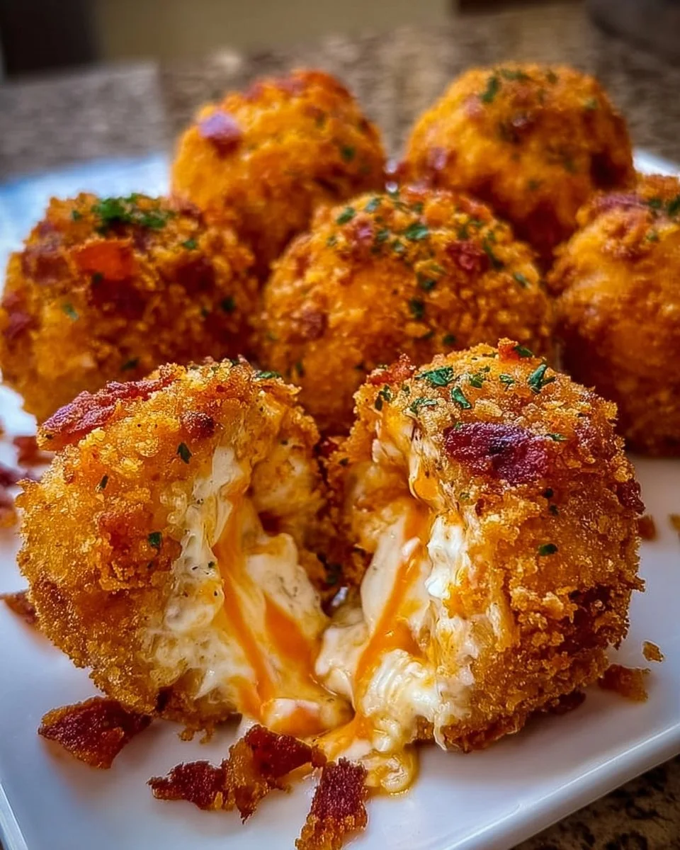 Buffalo Chicken Bacon Mozzarella Bombs on a platter, perfect for Game Day snacks