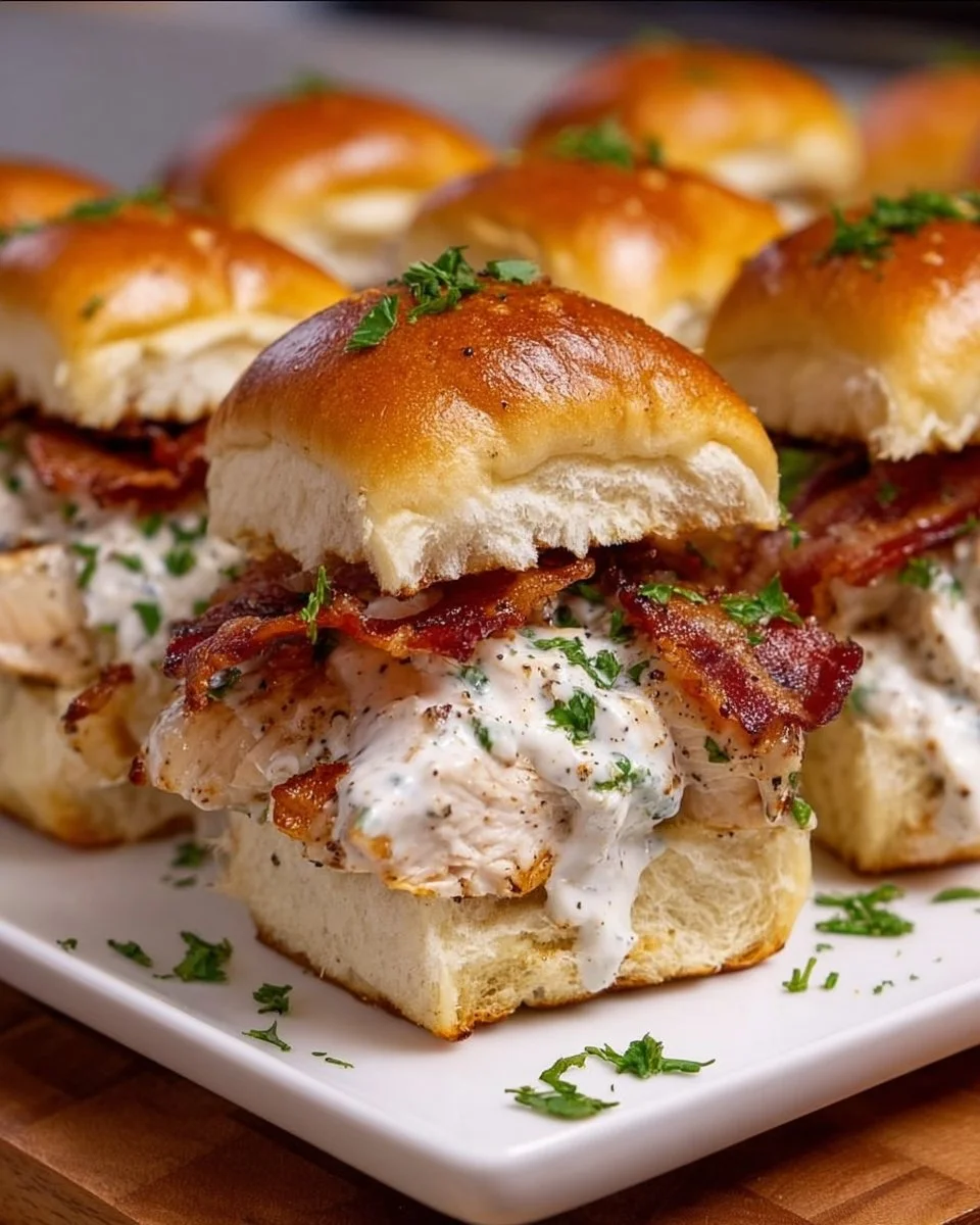 Chicken Bacon Ranch Sliders served on a platter with toppings