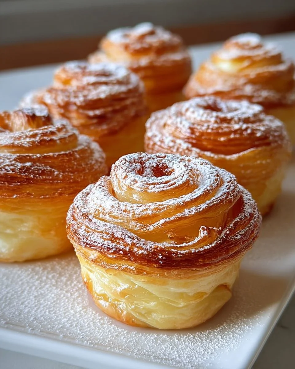 Freshly baked cruffins with flaky layers and sweet filling