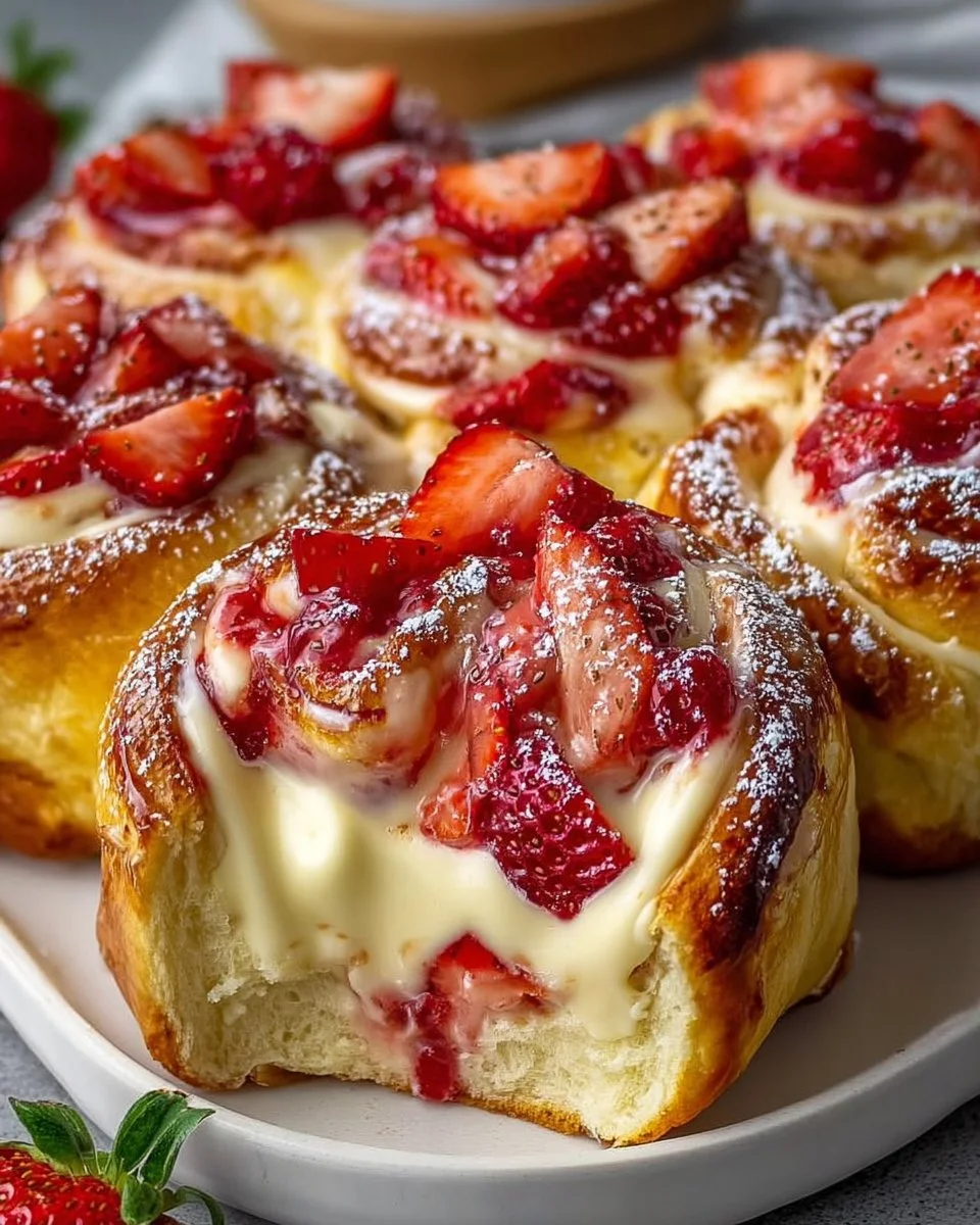 Easy strawberry cheesecake sweet rolls with fresh strawberries and cream cheese