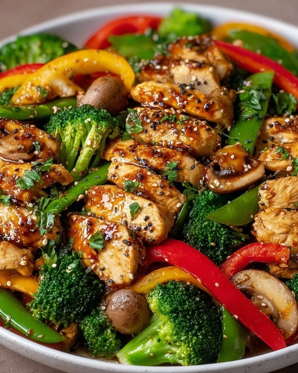 Colorful Keto Stir Fry with vegetables and protein in a bowl