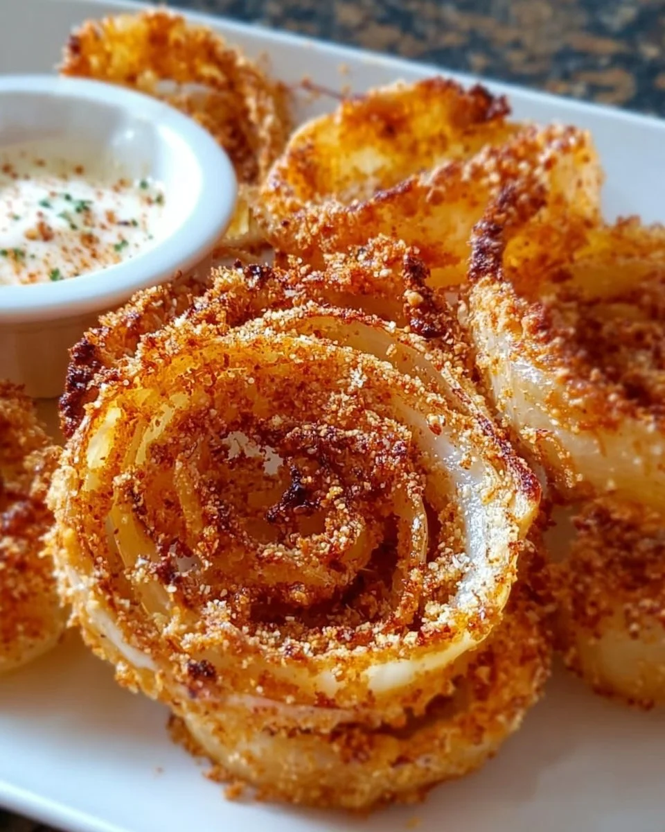 Low-carb baked onion rings, a crispy and healthy snack alternative.