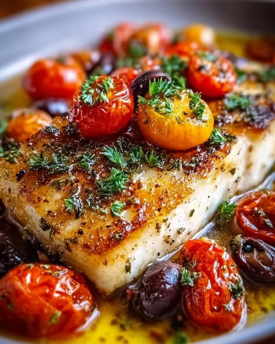 Delicious Mediterranean baked fish served with fresh herbs and lemon