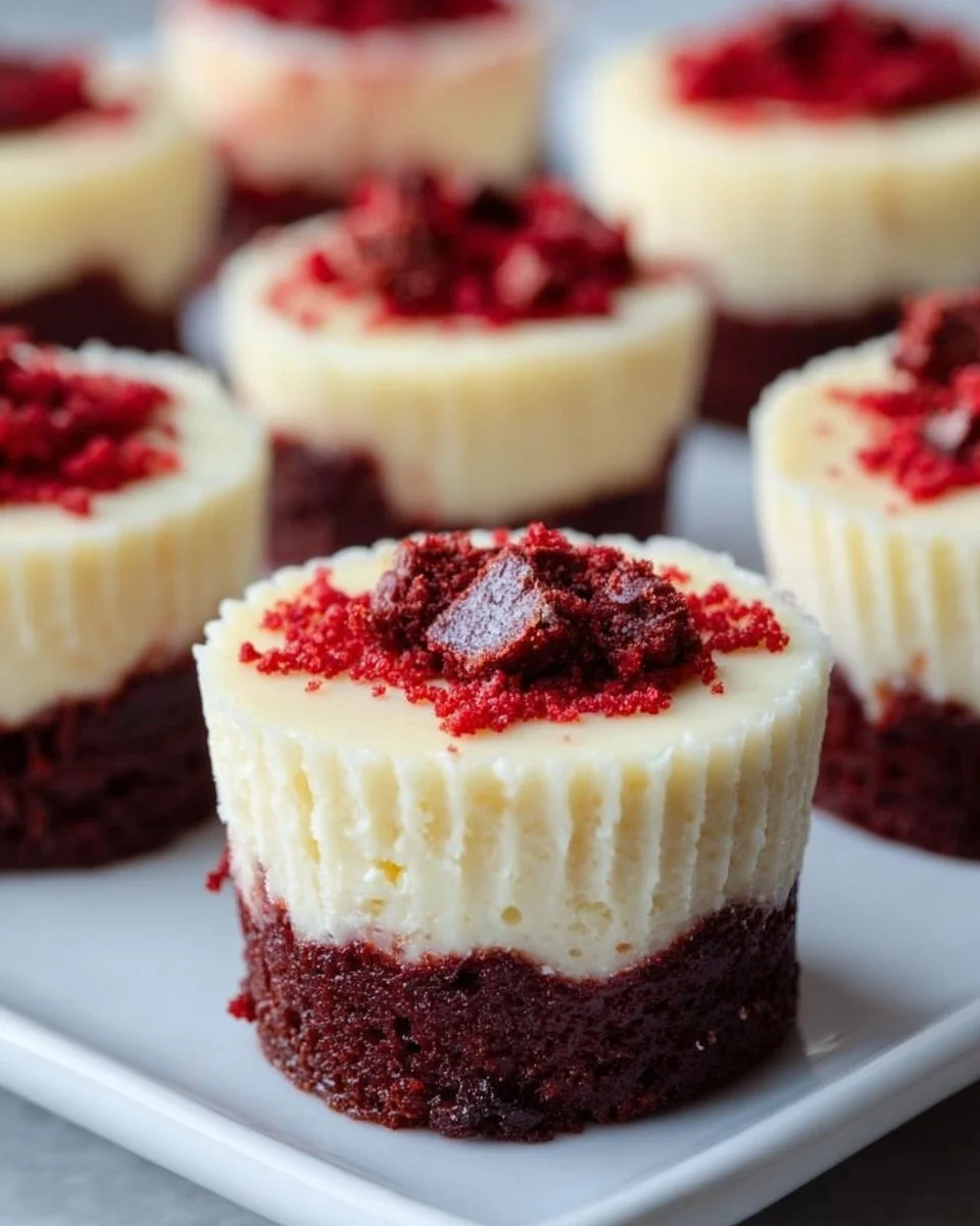 Mini cheesecakes with red velvet brownie base, perfect dessert for celebrations