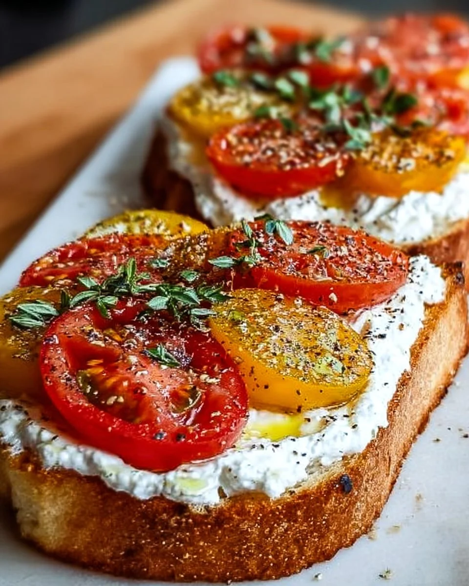 5-Ingredient ricotta and tomato sourdough toast topped with basil