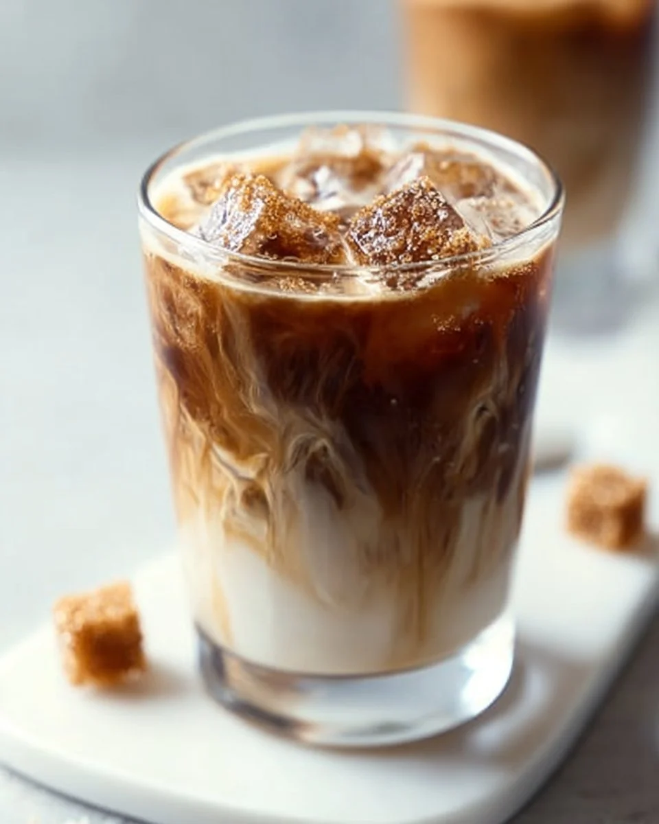 Brown Sugar Vanilla Iced Coffee served in a glass with ice and whipped cream