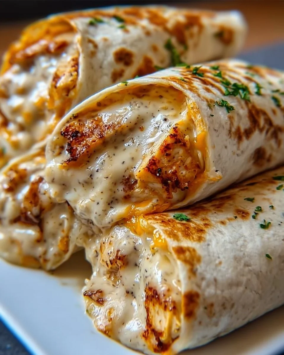 Delicious cheesy garlic chicken wraps served with fresh herbs