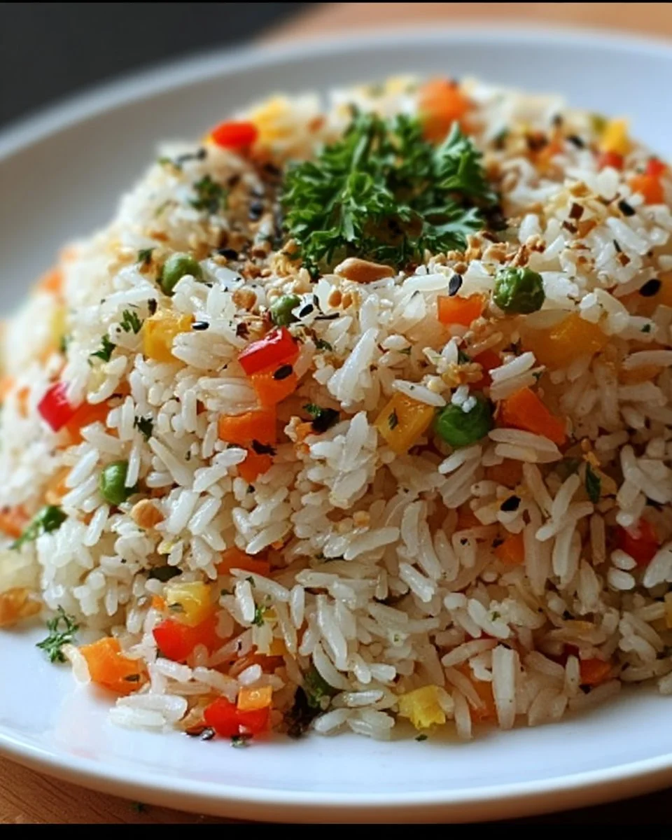 Delicious herbed vegetable rice dish with colorful veggies