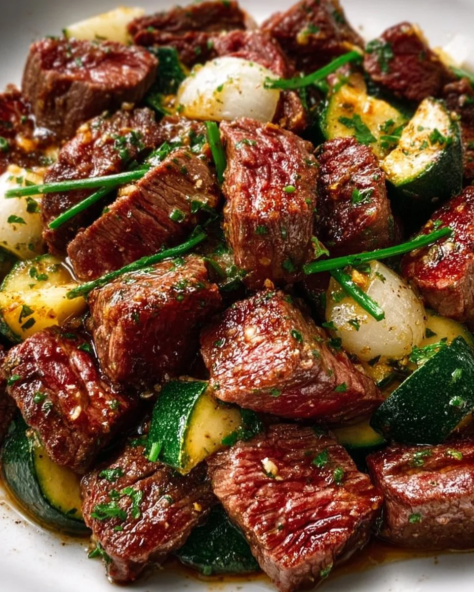 Delicious Garlic Butter Steak Bites served in a skillet, perfect for a quick dinner.