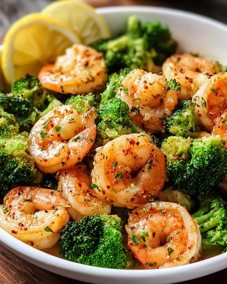 Healthy garlic butter shrimp served with steamed broccoli