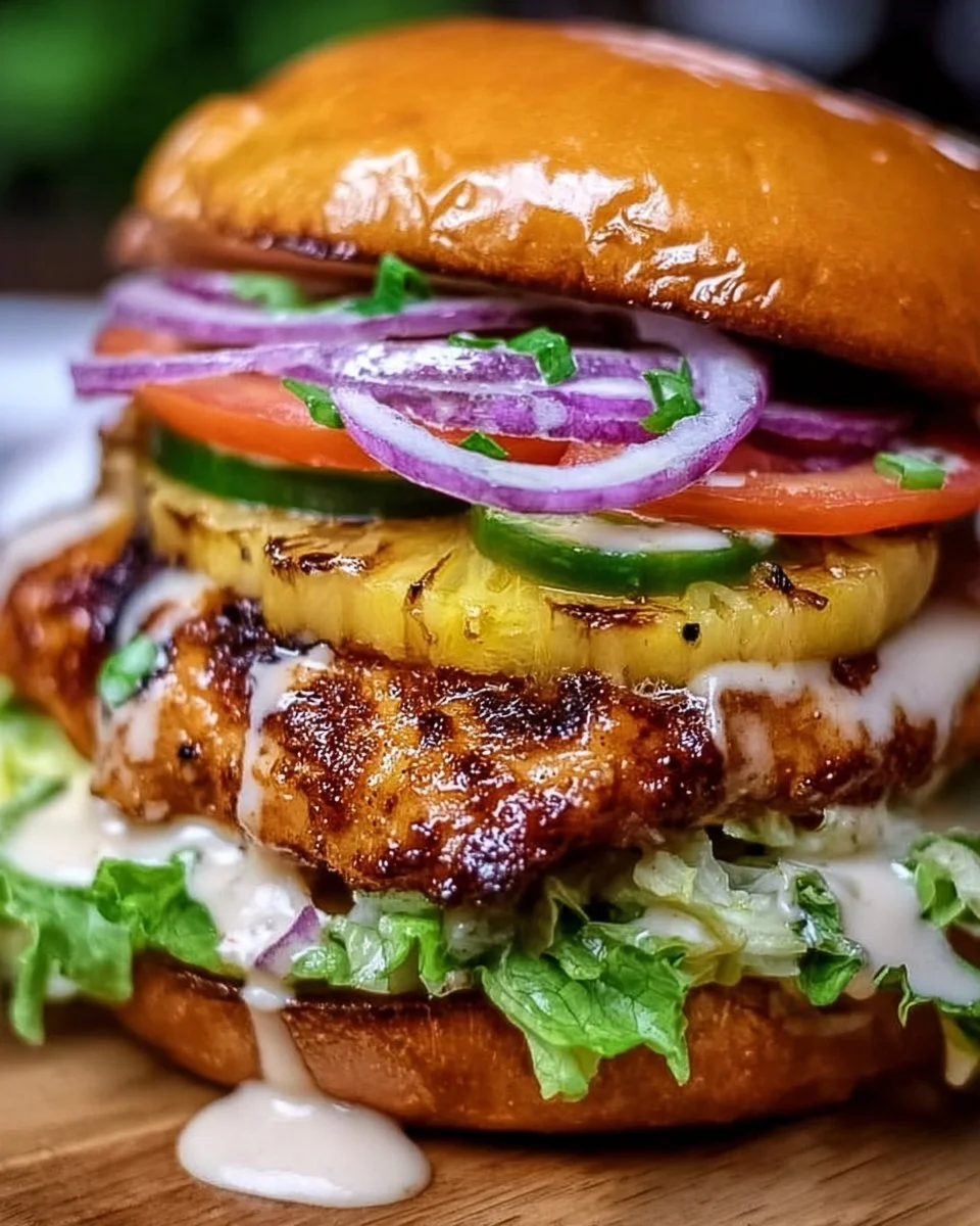 Maui Wowie Chicken Sandwich served with fresh toppings and sauces