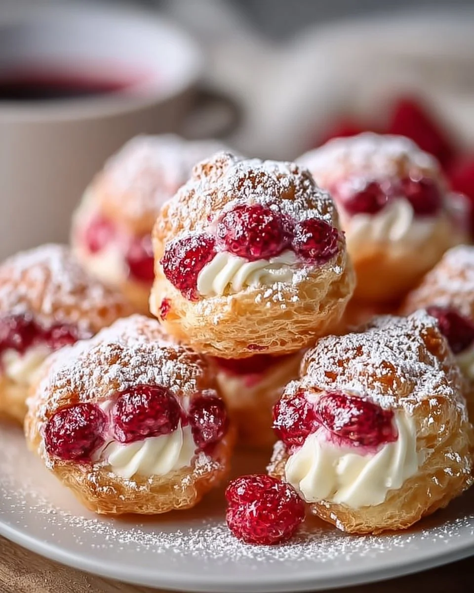 Delicious Raspberry Cream Cheese Bites served on a white plate.