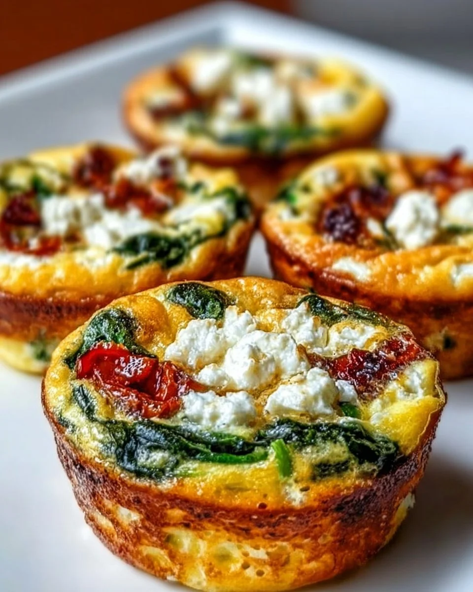 Spinach, Feta, and Sun-Dried Tomato Egg Muffins ready to enjoy