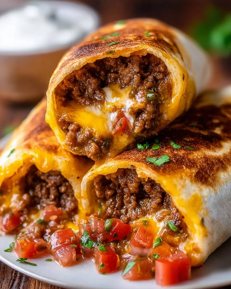 Delicious beef and cheese chimichangas served with salsa