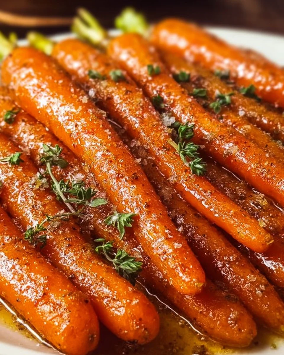 Buttery brown sugar honey glazed carrots in a serving dish