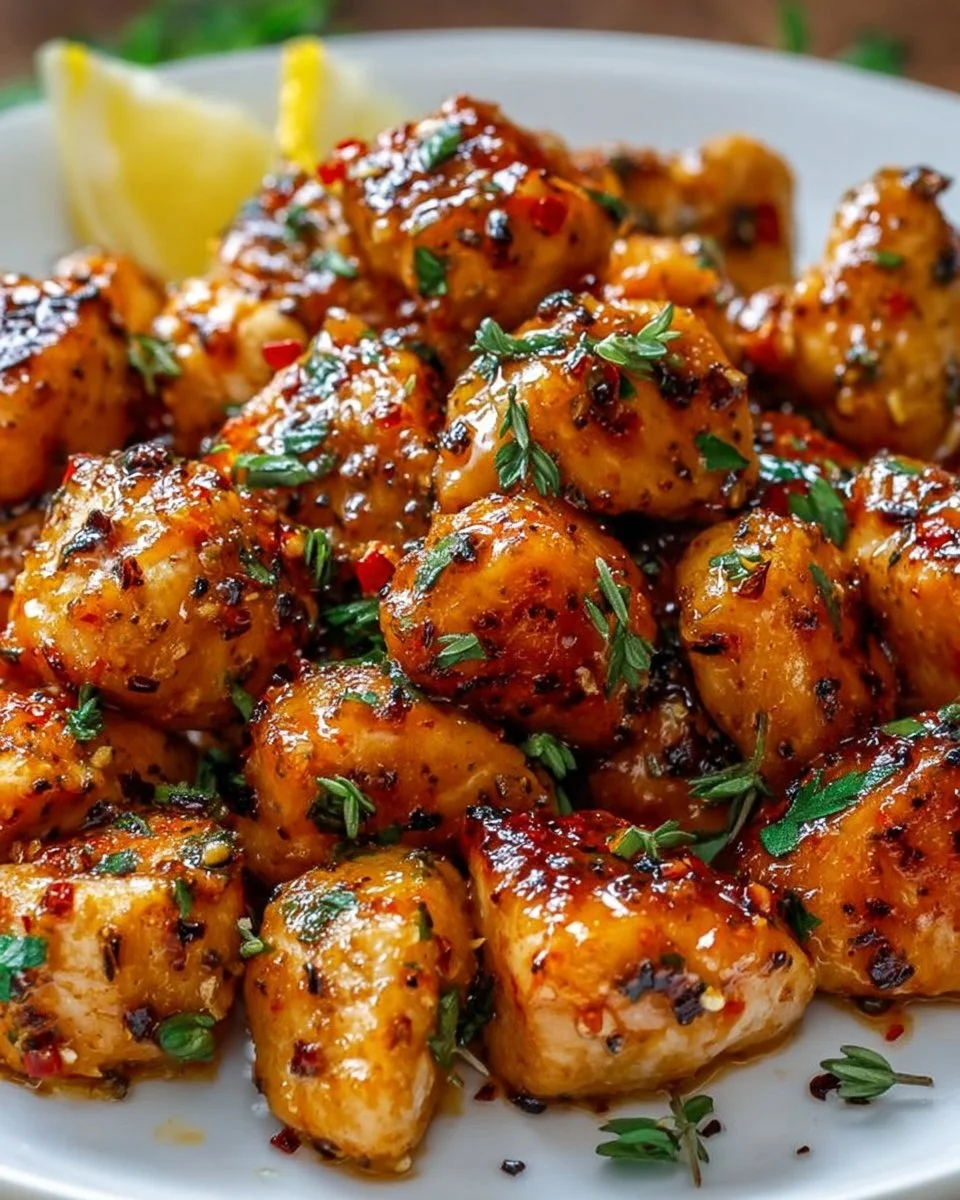 Delicious Cowboy Butter Chicken Bites served on a platter, showcasing buttery goodness.
