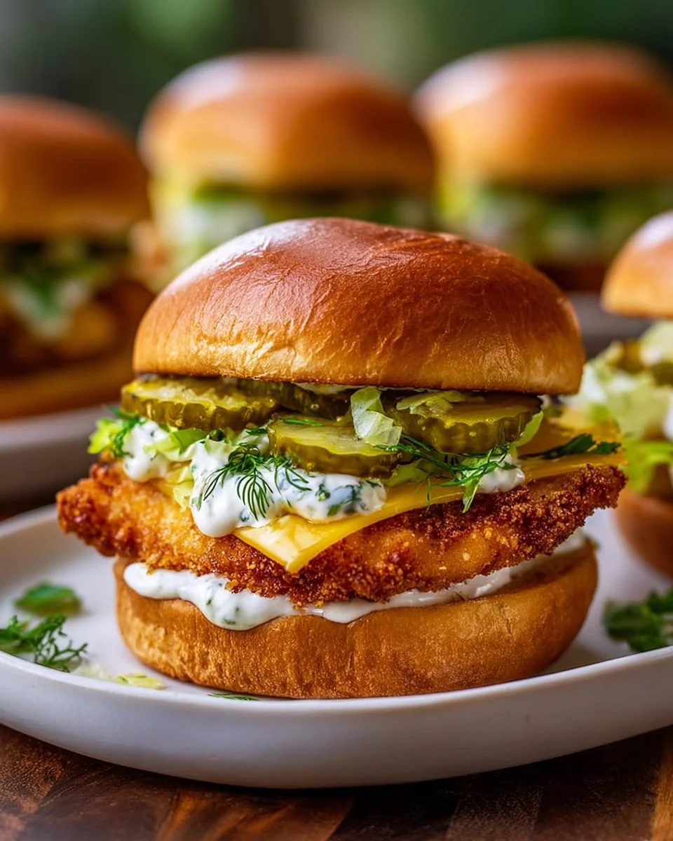 Crispy Dill Chicken Sandwich with fresh ingredients and dill sauce