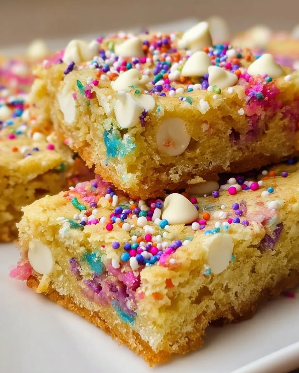 Baked Funfetti Cake Mix Cookie Bars with colorful sprinkles