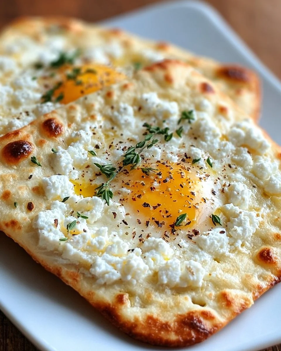 High-protein cottage cheese flatbread served with fresh vegetables.