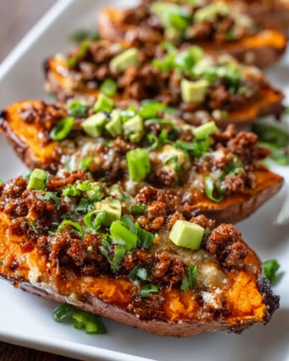 Hot Honey Ground Beef & Sweet Potato Boats for a nutritious dinner