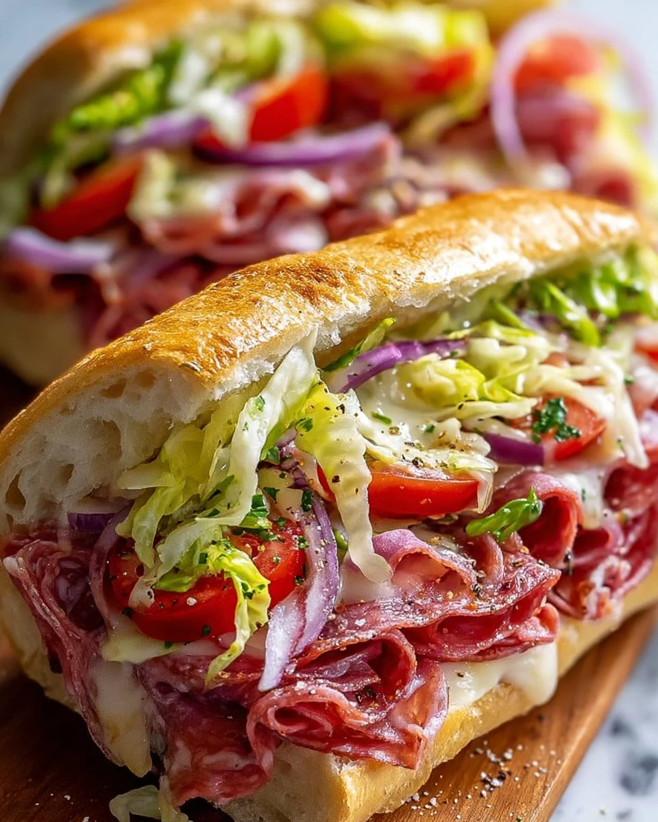 Italian Grinder Salad Sandwich with fresh vegetables and meats