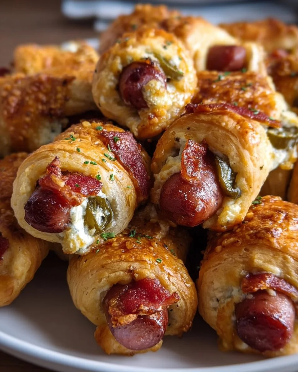 Jalapeño Popper Pigs in a Blanket served on a platter