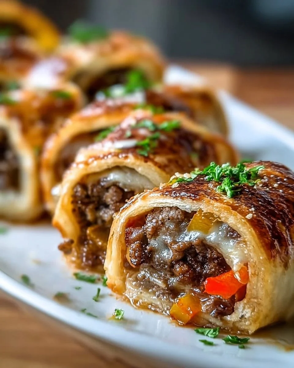 Keto Philly Cheesesteak Roll Ups served on a plate with garnish