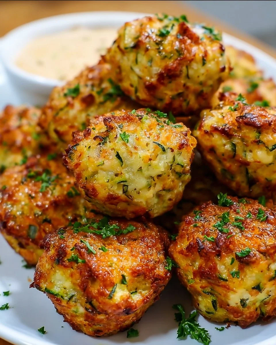 Deliciously crispy Keto Zucchini Tots served on a plate
