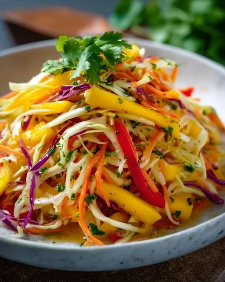 Colorful Mango Slaw with fresh ingredients served in a bowl