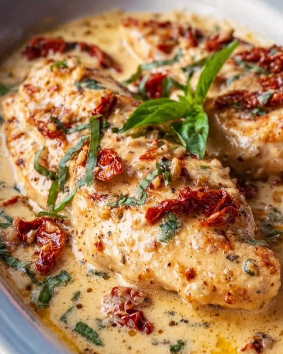 Delicious Marry Me Chicken served with creamy sauce and herbs