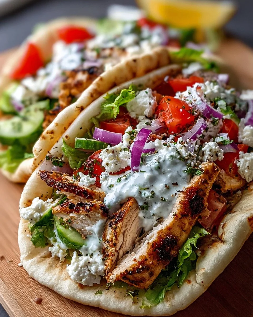 Mediterranean chicken gyros served with feta tzatziki sauce