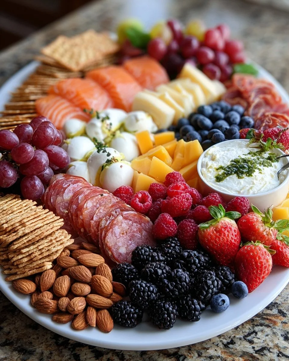 Beautiful Mother's Day brunch board filled with delicious treats and desserts