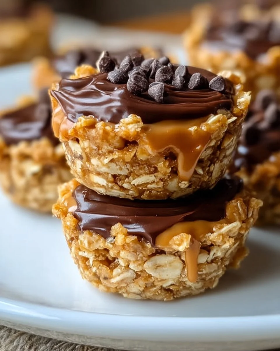 No Bake Peanut Butter Granola Cups served on a wooden platter
