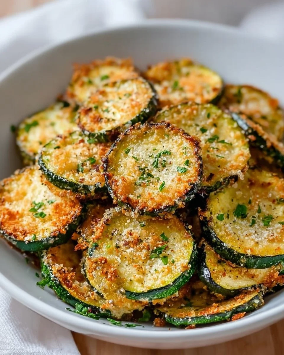 Crispy oven-baked zucchini chips on a baking tray