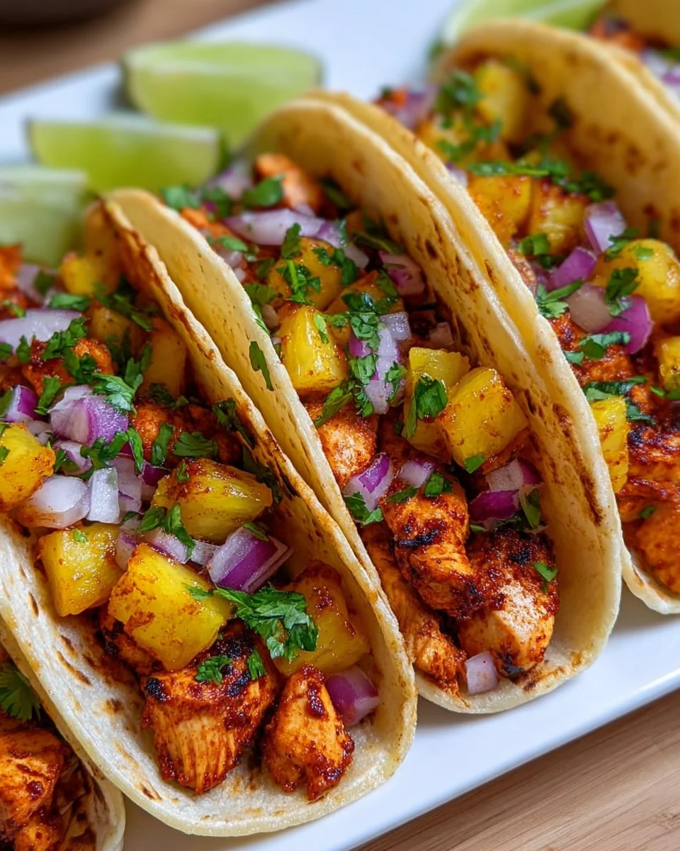 Delicious Pineapple Chicken Tacos with fresh ingredients