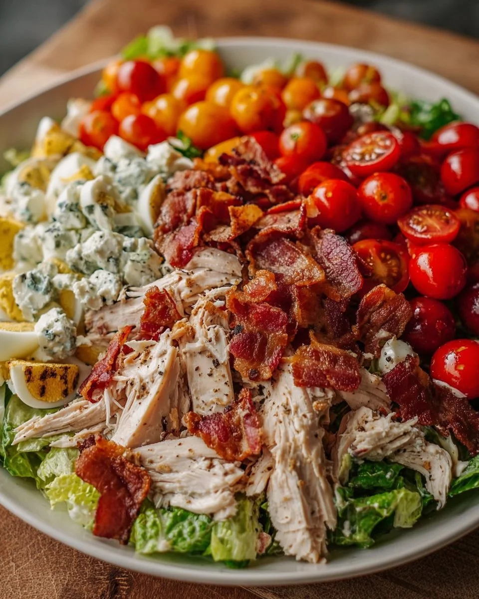 Delicious BLT chicken salad with bacon, lettuce, and tomatoes in a bowl