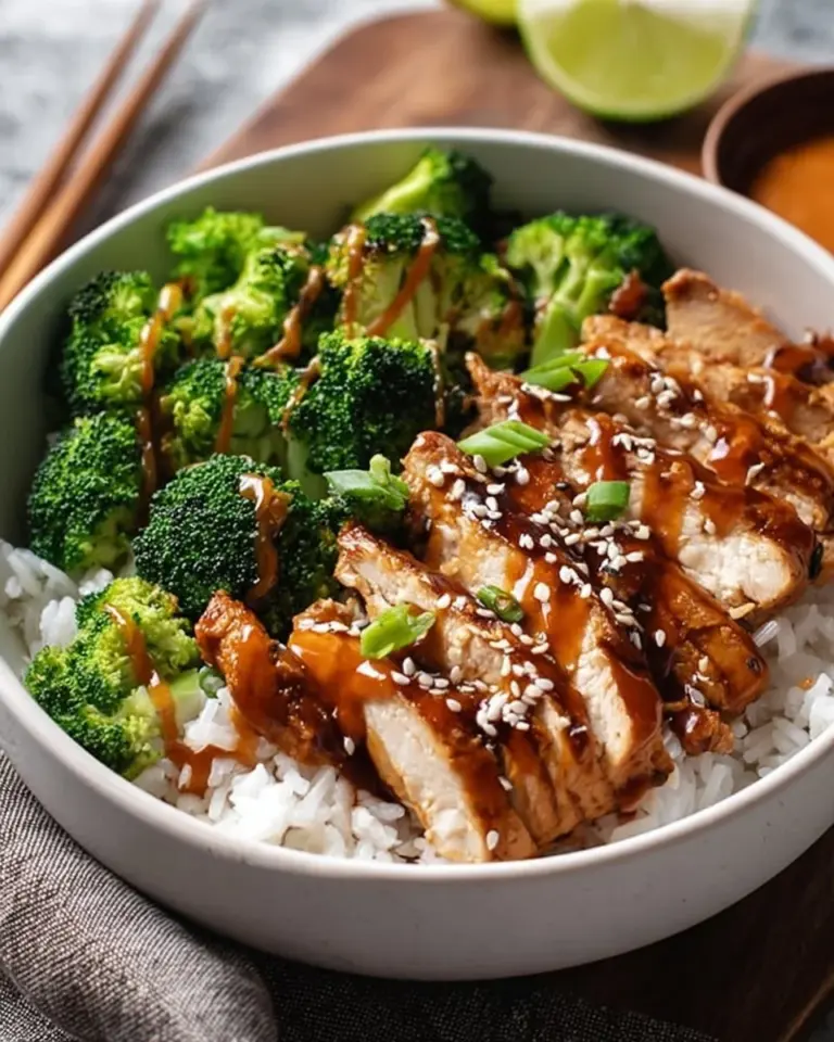 Sticky chicken rice bowls recipe with fresh ingredients and vibrant presentation.