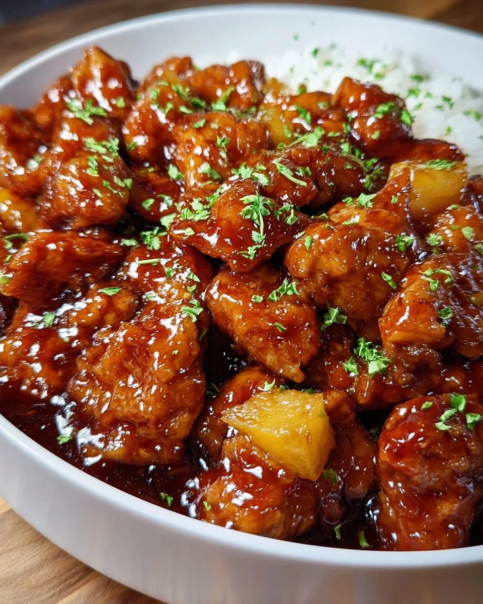 Delicious Sweet Hawaiian Crockpot Chicken prepared with vibrant ingredients