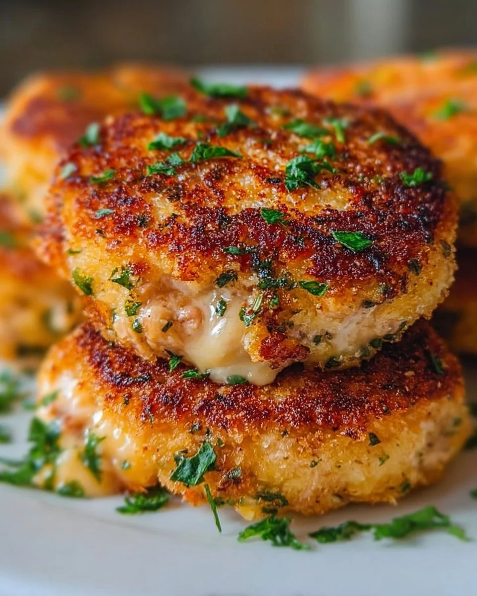 Tuna melt patties with melted cheese served on a plate