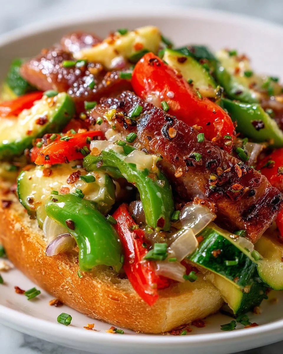 Colorful and healthy vegetable stir-fry with fresh veggies in a skillet