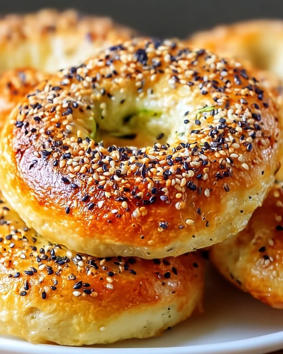 Freshly baked zucchini bagels on a wooden board