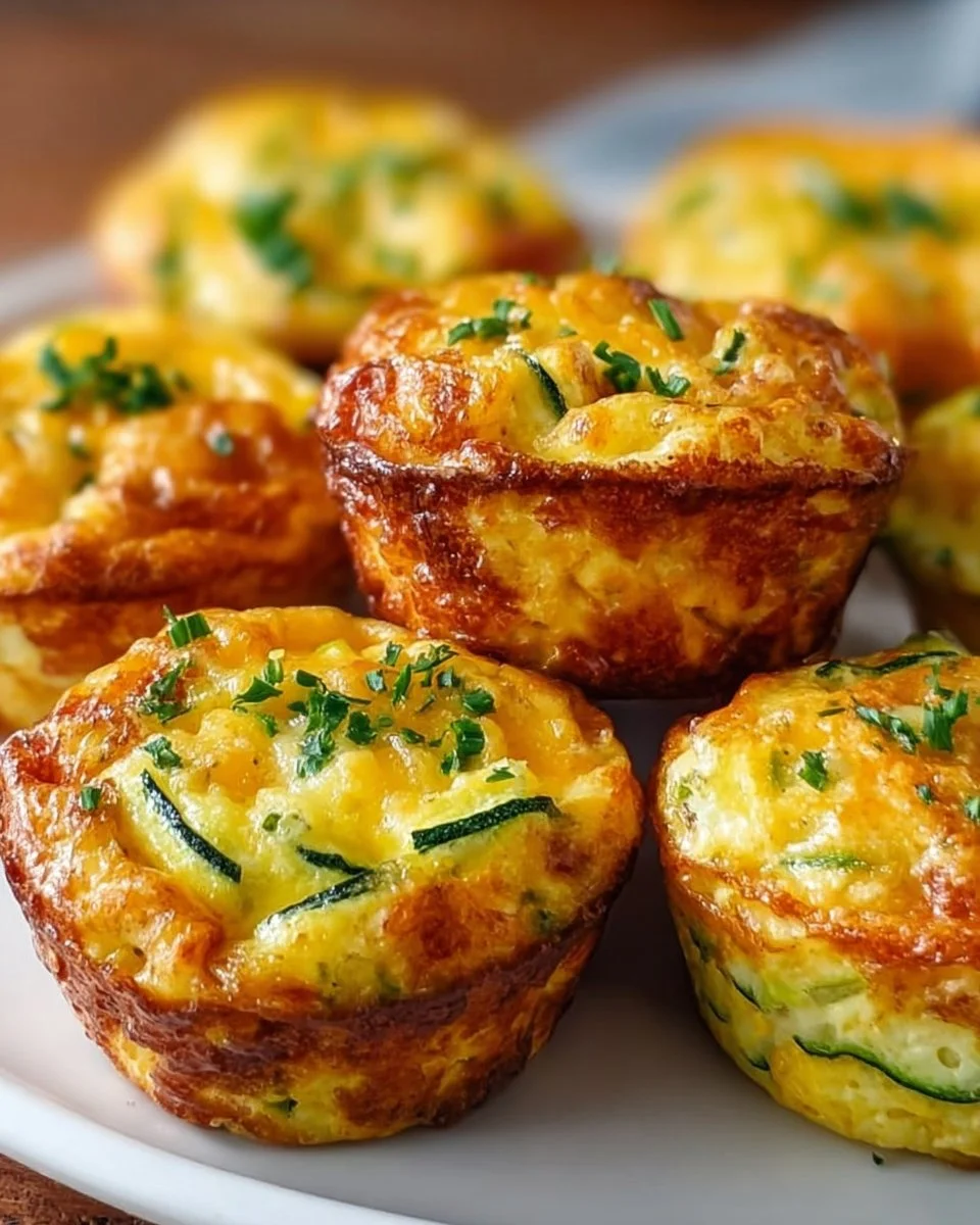 Zucchini egg muffins with cheddar cheese on a plate
