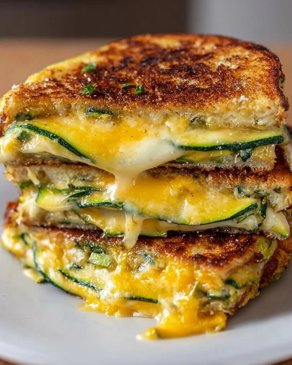Mouthwatering zucchini grilled cheese sandwich melting with cheese and fresh zucchini