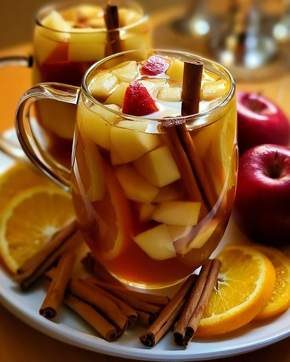 Glass of apple cider sangria with fruits and spices