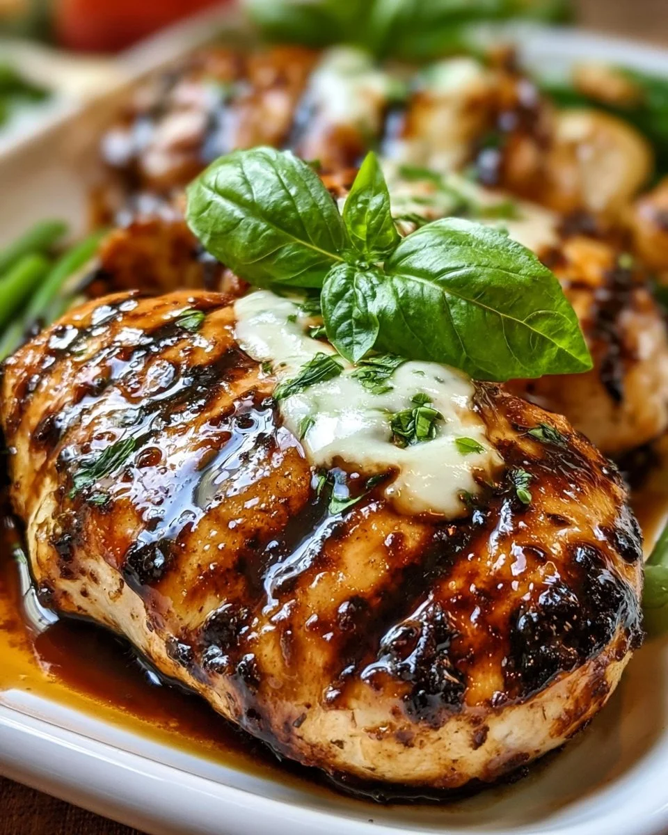 Delicious balsamic baked chicken breast garnished with herbs