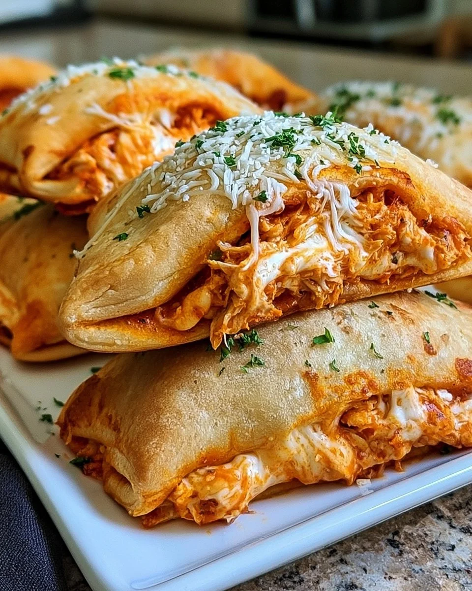 Delicious Buffalo pizza pockets with cream cheese and chicken filling