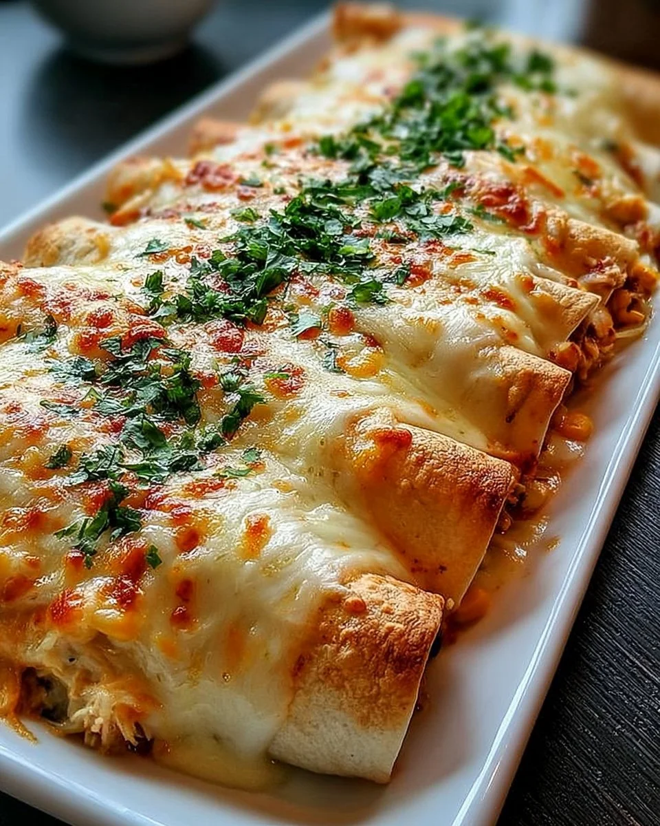 Delicious Cheese Chicken Enchiladas topped with melted cheese and fresh ingredients