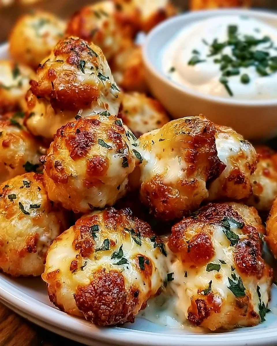 Cheesy jalapeño ranch chicken poppers served with creamy dip
