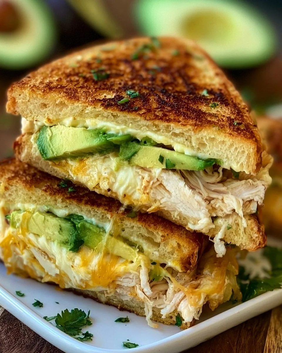 Delicious Chicken Avocado Melt Sandwich ready to serve